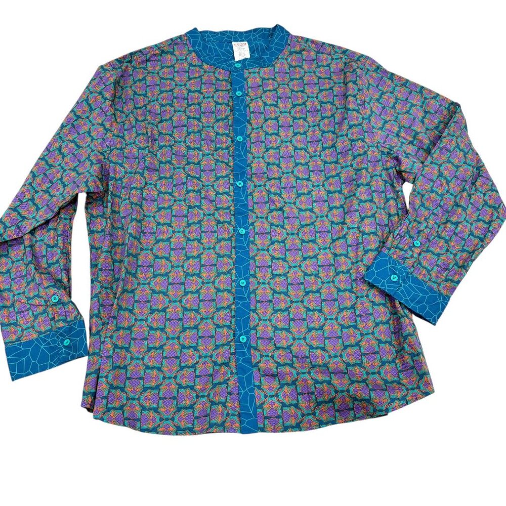 Disney Marvel Black Panther Wakanda Long Sleeve Button Up Blue Purple Mens XXL